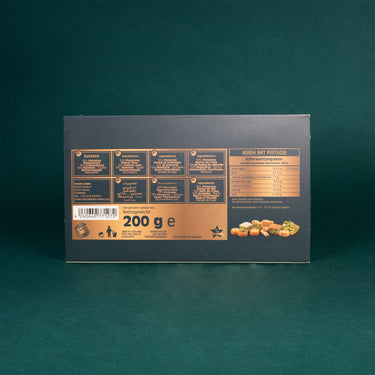 Verpackung des Asieh Gebäcks mit Pistazien, Rückseite