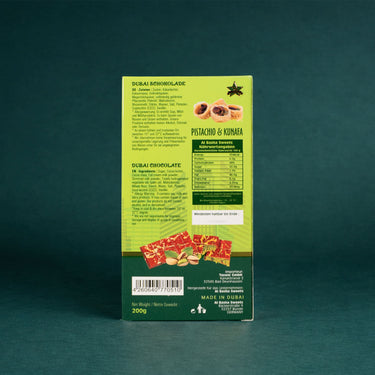 Verpackung Dubai Schokolade, Rückseite