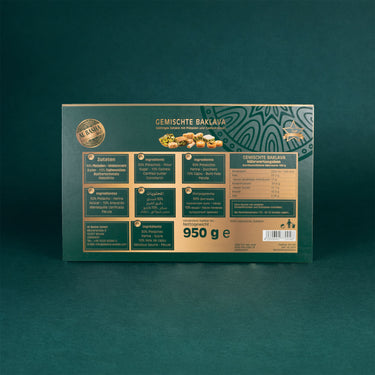 Verpackung der gemischten Baklava 950 Gramm, Rückseite